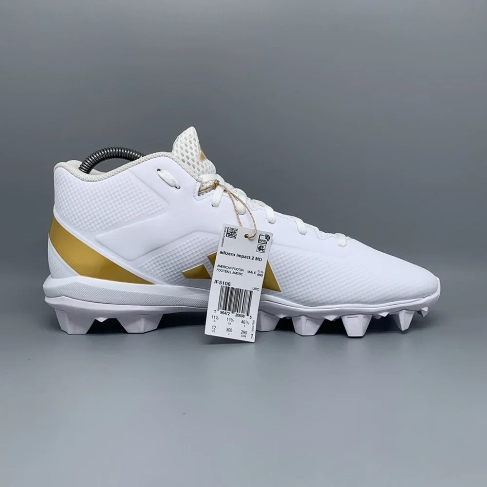 Adidas Adizero Impact.2 MD White Gold Football Cleats IF5106 Men’s Sz‎ 12 NWT